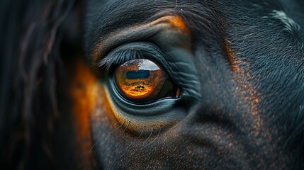 A closeup of a horse, capturing the beauty and expressiveness in the eyes and mane. AI generate illustration