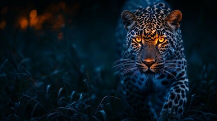 A leopard prowling in the moonlight. AI generate illustration - obrazy, fototapety, plakaty