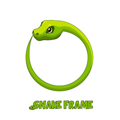Green Snake frame. Cartoon green snake curled in a ring