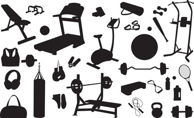 silhouette exercise equipment, dumbbells, sports set, on a white background vector