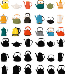 set of teapots, electric kettles in flat style, on a white background vector