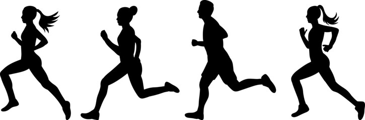 silhouette people running, on a white background vector