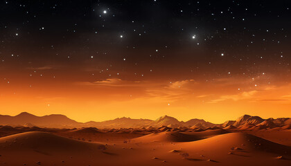 A beautiful orange sky with clouds and stars