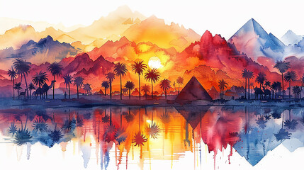 Watercolor illustration of Egypt - obrazy, fototapety, plakaty