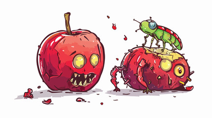 The fresh red apple turned into a zombie walking corp - obrazy, fototapety, plakaty