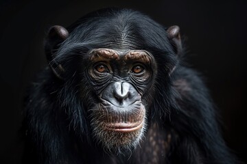 Close-up portrait of a chimpanzee with a contemplative expression, Generated AI. - 766915587