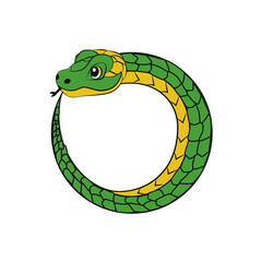 Snake frame. Cartoon green snake curled in a ring