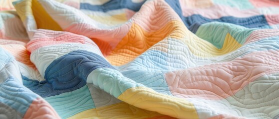 soft pastel quilt pattern showcasing traditional craftsmanship in contemporary colors - obrazy, fototapety, plakaty