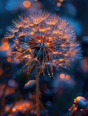 Dandelion with dew drops and a mystical light effect. Generated AI. - 766917376