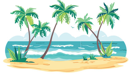 Vector illustration of the tropical beach flat vector