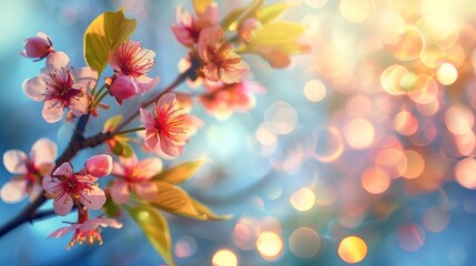 spring portrait full of blooming flowers, AI generated image.