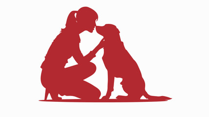 Vector silhouette of woman with dog on a white background