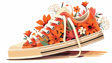 Vintage Floral Sneakers flat vector isolated on white - obrazy, fototapety, plakaty