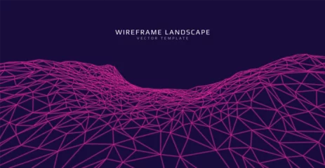 Fotobehang Wireframe landscape. Futuristic 3d mesh background. Digital polygonal hills technology. Vector illustration. © Igor