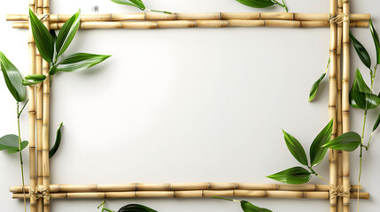 Bamboo frame with green leaves isolated on a white background