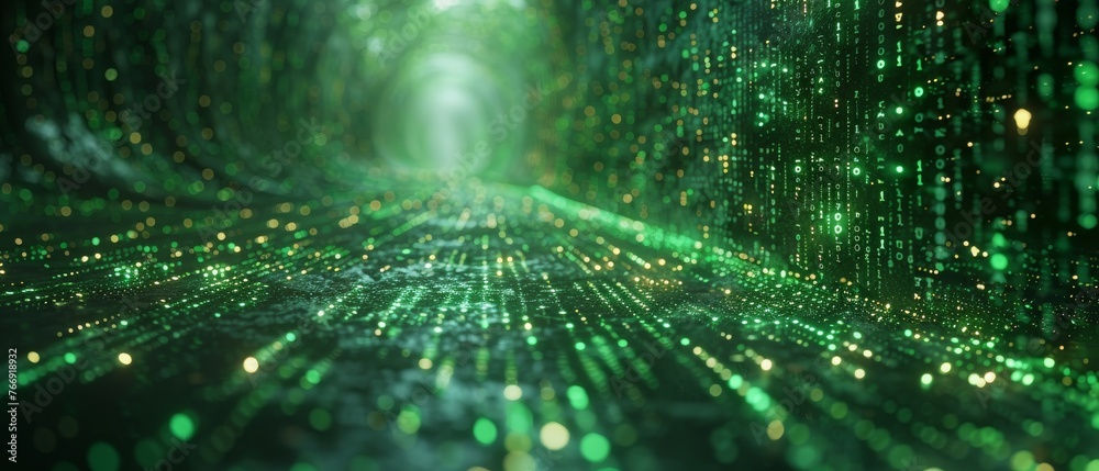 Poster Concept of digital transformation. Binary code. Programming.