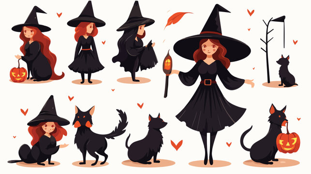 Witch and Witchcraft flat vector isolated on white background