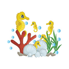 illustration of seahorse family