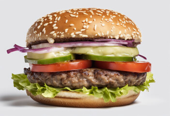 A beef hamburger on white background