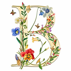 Russian letters X and B decorated with spring flowers on a white background. Christ is risen. Easter clipart. Lettering