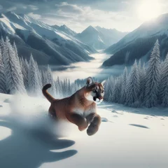  Puma sprints across snowy mountainous terrain  © robfolio