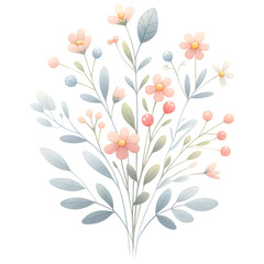 Floral Digital Artwork with Pink Blossoms and Berries
