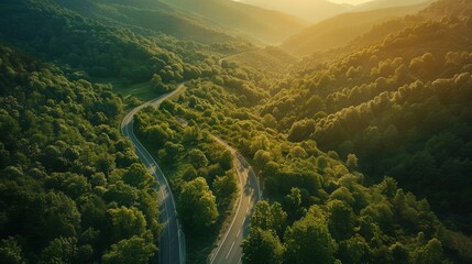 Aerial View of Winding Mountain Road