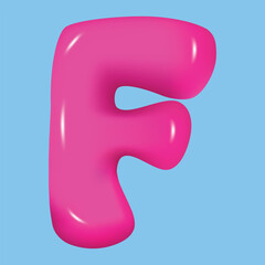 bubble font. glossy 3d pink super bubble font in plastic style. Alphabet font F. inflated balloon letters. trendy english type. realistic vector illustration