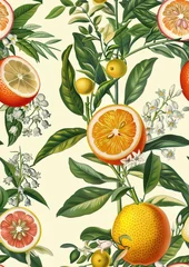 Fototapete A vintage print of bergamot, lemon, grapefruit, Lilly of the valley © Wendelin