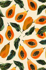 papaya pattern 70s painting on plain light colored background