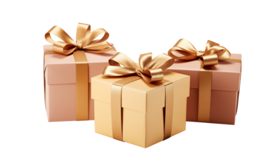 gold color gift box on transparent background