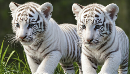 two white tiger cubs exploring, created with   colorful background