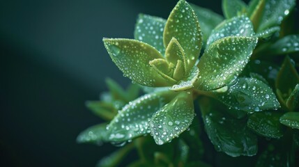 image of a cactus type green plant with dew drops. AI generated images