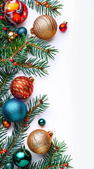 The background for the postcard. Below is a small image of fir branches with Christmas tree toys, balls