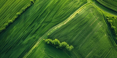 Aerial shot of a green field in a US state