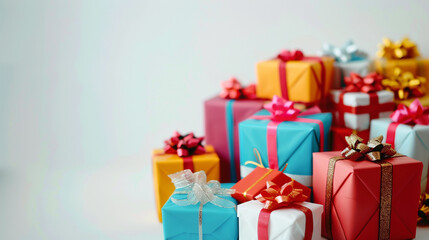 pile of colorfull presents on white background