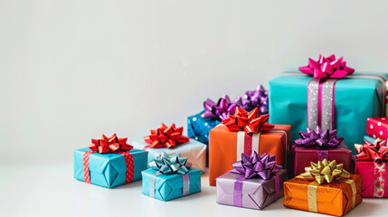 pile of colorfull presents on white background