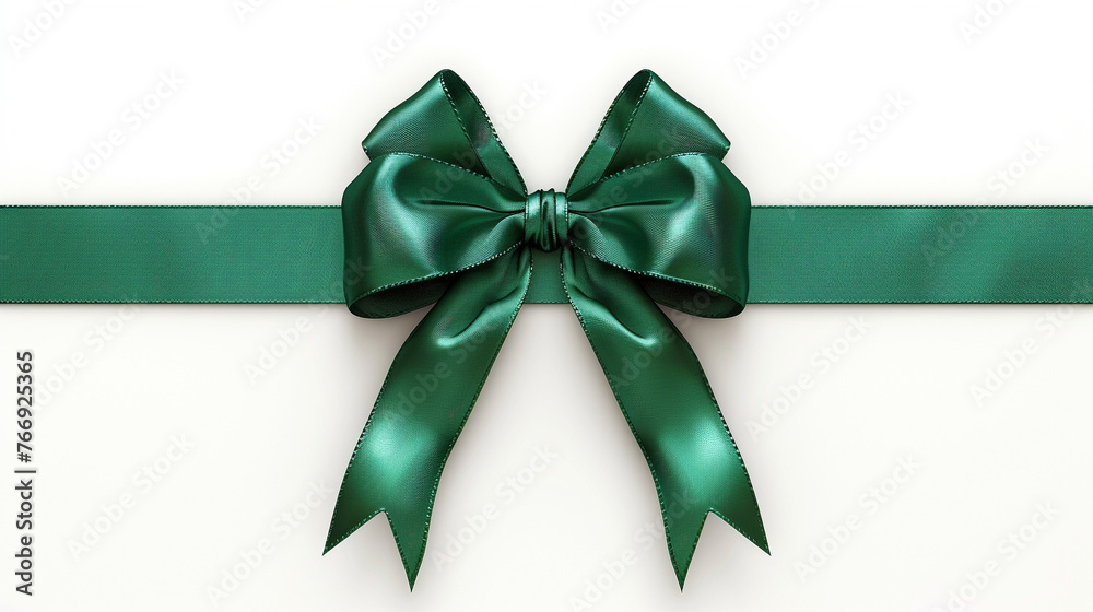 Wall mural green ribbon with bow isolated on white ultra realistic