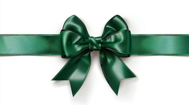 green Ribbon with Bow isolated on white ultra realistic