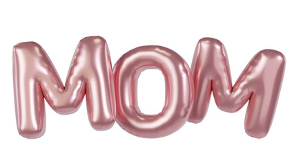 Happy Mother's Day balloons, Mom Text Metallic rose gold foil balloons. 3D Illustration Pink Helium balloons.