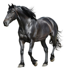 Obraz premium Majestic black horse galloping freely, cut out - stock png.