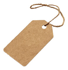 Blank craft paper tag with string on transparent background - stock png.
