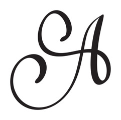 Vector calligraphy hand drawn letter A. Script font icon. Handwritten brush style