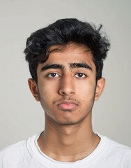 Fototapeta premium ID Photo: Young Indian man in T-shirt for Passport 01