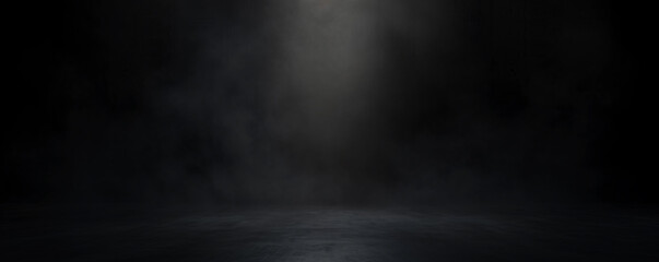 empty dark room with smoke and spotlight - obrazy, fototapety, plakaty
