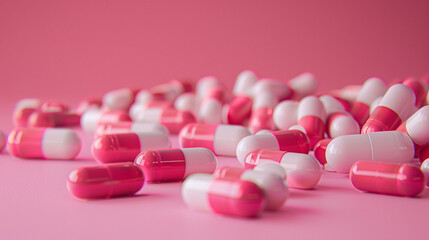 large number of capsules, solid colour background with copy space 