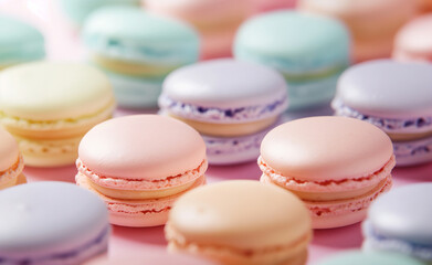 Fototapeta na wymiar Pastel Pleasures: Panning Across French Macaron Cookies