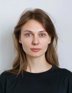 ID Photo: Young Caucasian Woman in T-shirt for Passport 04