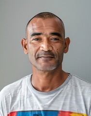 ID Photo: Mauritian Man in Mauritian Flag-inspired T-shirt for Passport 02
