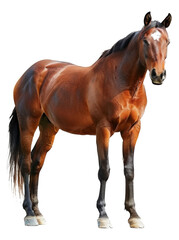 Obraz na płótnie Canvas Brown horse with white forehead standing, cut out - stock png.